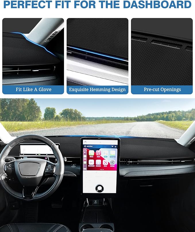 FIILINES Dash Cover for Ford Mustang Mach E 2021-2025, Dashboard Cover Mach E Accessories Nonslip Mesh Protector No Glare