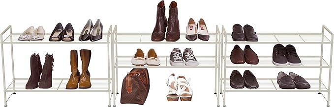Simple Houseware 3-Tier Stackable Shoes Rack Storage Shelf, White