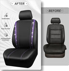 CAR PASS Leather Diamond Bling Car Seat Cover 2 Front Interior Sets, Waterproof Universal Shining Glitter Crystal Sparkle Fit for 95% Automotive Truck SUV Cute Women Girl, Black Purple Rhinestone