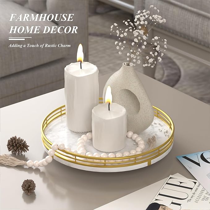 White Marble Lazy Susan Turntable for Table Top – 10” Round Marble Tray Organizer for Bathrroom, Vanity, Dining Table, Kitche