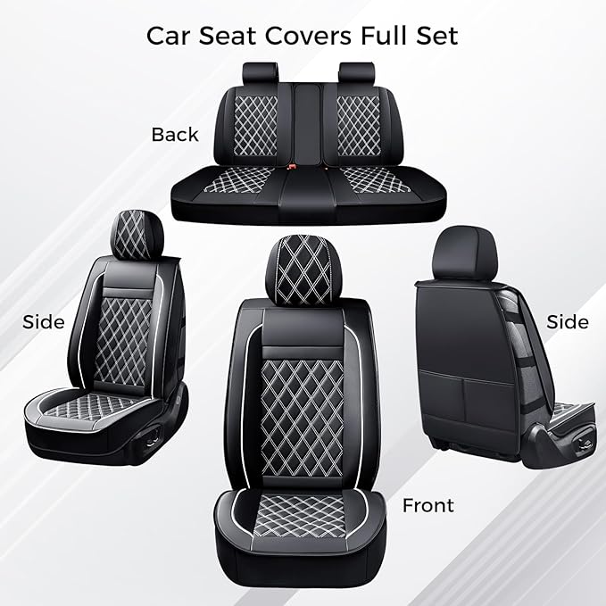 Huidasource Seat Cover 5 Layers, Car Seat Covers Full Set Faux Leather, Seat Covers for SUV, Side Open Design Airbag Pops Out
