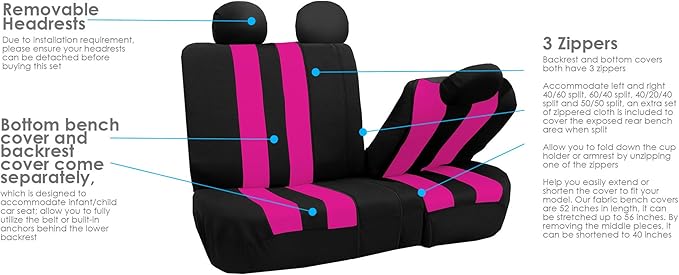 FH Group Car Seat Cover Full Set Striking Striped Car Seat Covers with Front Seat Covers and Rear Split Bench, Universal Fit 