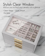 Vlando 4 Layer Jewelry Box for Women, Glass Lid Jewelry Organizer with 4 Drawers for Necklaces Rings Earrings Bracelets - Gre