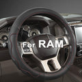 West Llama Customized Auto Car Steering Wheel Cover with 3D Texture for Dodge RAM 1500 2500 3500, 15.5-16 inch (Black+Red Lin