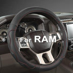 West Llama Customized Auto Car Steering Wheel Cover with 3D Texture for Dodge RAM 1500 2500 3500, 15.5-16 inch (Black+Red Lin
