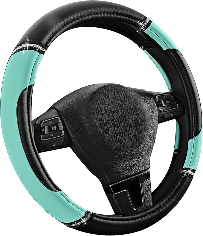 Road Comforts Leather Steering Wheel Cover - Made with PVC Leather - Anti-Slip, Universal Fit 14 1/2 inches to 15 inches - Mi