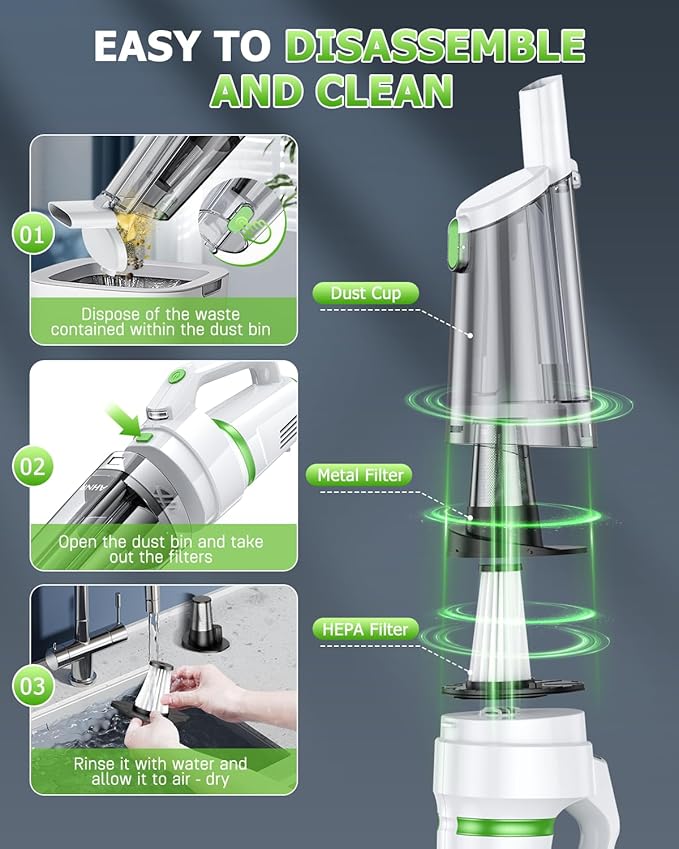AHNR Handheld Vacuum Cordless, 16000PA Powerful Suction Hand Held Vacuum Dust Busters Cordless Rechargeable with LED Light & 