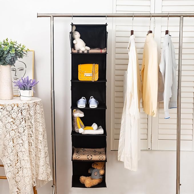 BrilliantJo 6 Shelves Hanging Closet Organizer, 2 Pack Hanging Storage with 4 Side Pockets for Clothes Shoes, 43.5"x12"x12"(B