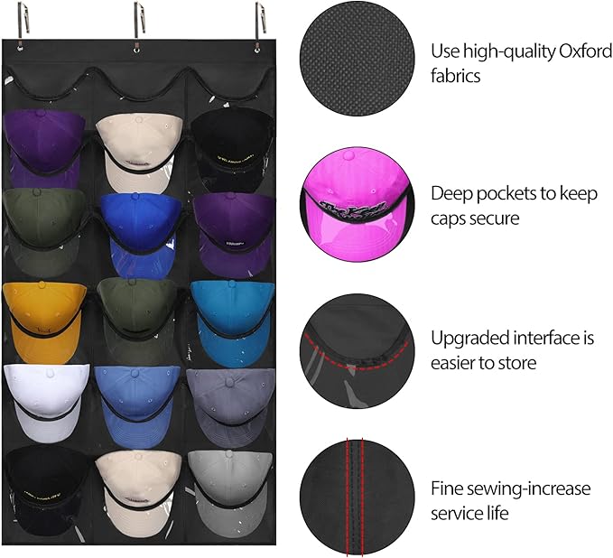 Dofilachy Hat Rack - Hat Organizer - Hat Racks for Baseball Caps, Visible Hat Holder - Baseball Hat Rack for Wall Door with 3