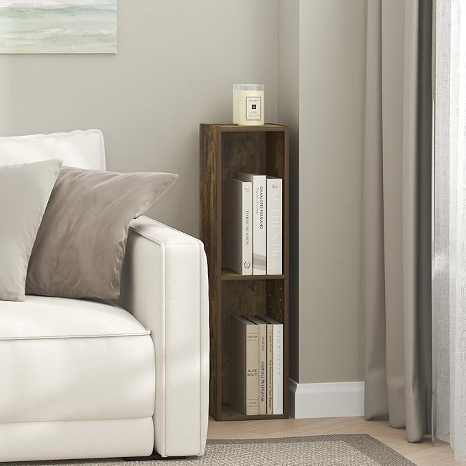 Furinno Fulda Book Shelf, 3-Tier Narrow Bookshelf, Bookcase with 8-in Width Storage Shelf, 9.3 x 7.9 x 31.5, for Living Room,