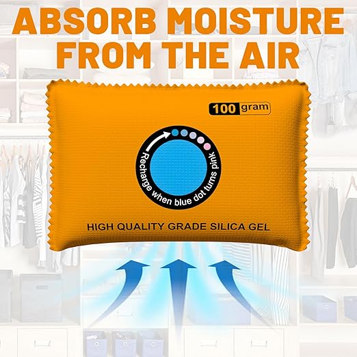 unuaST 100g Rechargeable Desiccant Pack for Storage, Reusable Color-Indicating Silica Gel Desiccant Packet, Dehumidifier Bag