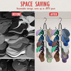 Hat Organizer for Closet, Collapsible Caps Rack with 10 Rotatable Large Hooks, Holds Up to 40 Baseball Caps, Metal Space Savi