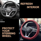 PINCTROT D Shaped Nappa Leather Steering Wheel Cover, Slim Fit No Bulk Design, One Piece Leather with Breathable Perforation,