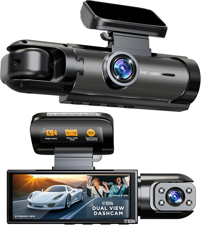Vital Dash Camera Pro 2026 Dashcam Front and Rear Camera for Cars Dual Car Camera with Night Vision, G-Sensor 24/7 Parking Su