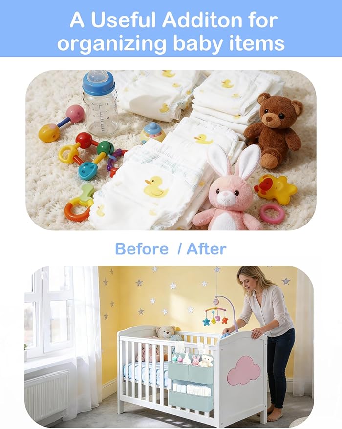 Hanging Diaper Organizer for Bassinet/Crib/Playpen/Playard – Hold 80+ Diapers - Changing Table Diaper Holder Attachment Acces