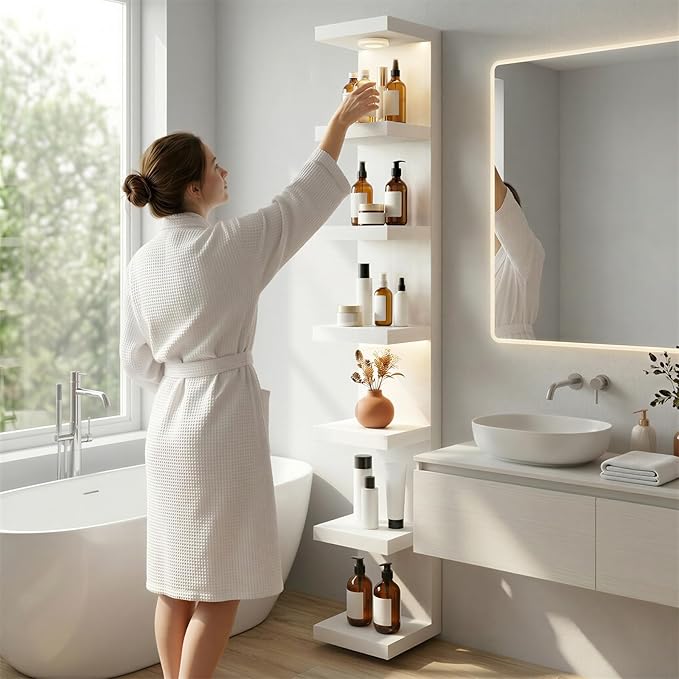 Fixwal 7 Tier Wall Shelf White Wall Mounted Lack Shelf with LED Lights for Home Decor Organizer