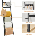 HOOBRO Blanket Ladder, 6-Tier Towel Rack with Hooks, Wall-Leaning Blanket Rack, Decorative Display Ladder Shelf, Scarves, Ind