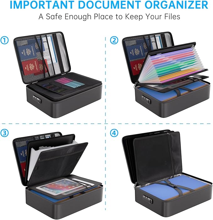 ENGPOW File Organizer Bag with 13 Pocket Accordion File Folder, Fireproof Document Organizer with Lock& Labels,Multi-Layer Po