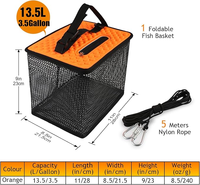 Dovesun Floating Fishing Basket, Collapsible Fish Basket Portable Fishing Net Quick-Drying Rubber Coated Fishing Bait Storage