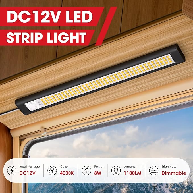 12V LED Light, 12 Volt Light Bar, Enclosed Trailer Lights, LED Light for RV Interior, String Lights for Trailer, Shed, Track, Van, RV(4Pack, 4000K, Black)