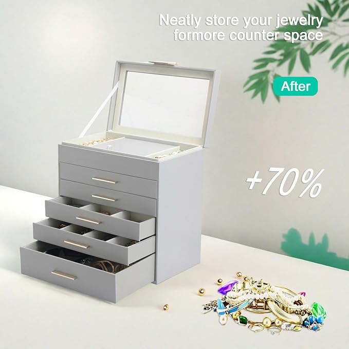 BOOVO Jewelry Boxes for Women, White and Black 6 Layer Large Jewelry Box for Necklace, Bracelet, Earrings, Rings Storage, Jew