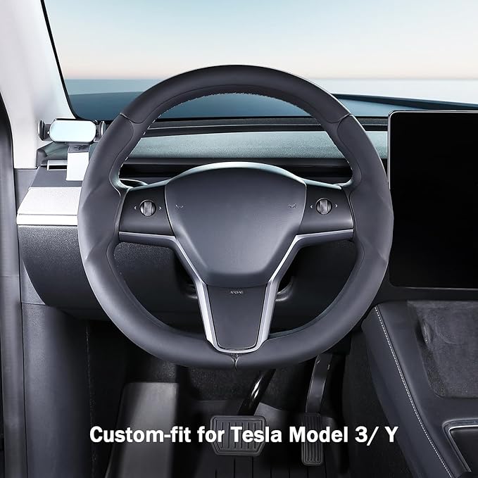 Steering Wheel Cover for 2017-2023 Tesla Model 3 2020-2024 Tesla Model Y, Leather Steering Wheel Cover for Tesla Model 3/Y Accessories, Black