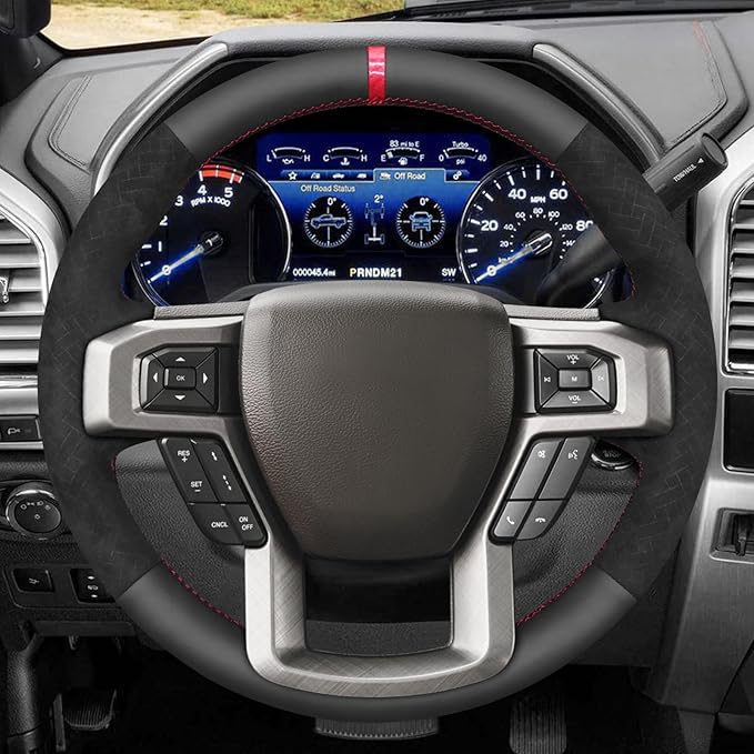 MEWANT Hand Sew Steering Wheel Cover for Ford F150 F250 F350 Expedition 2018-2021 Made of Real Leather Embossed Athsuede
