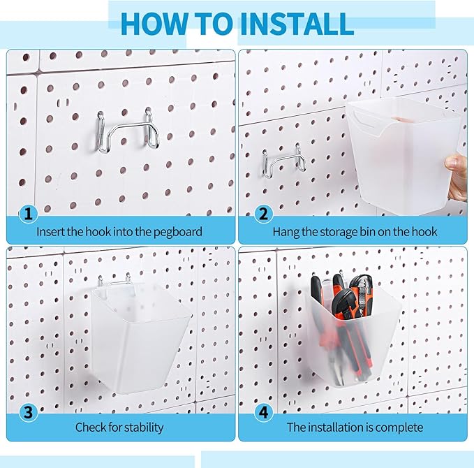 Uiifan 18 Set Pegboard Bins Kit Plastic Pegboard Cups with Metal Hooks Wall Containers Organizer Accessories with Label Stick