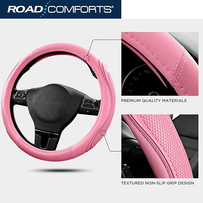 Road Comforts Car Steering Wheel Cover - Microfiber Leather Steering Wheel Wrap Sports 14.5-15 Inch Steering Wheel Cover Non-
