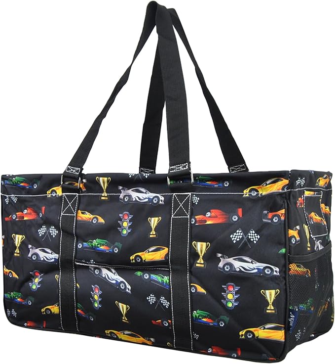 NGIL Extra Large Utility Tote Reusable Grocery Organizing Bag Oversized Collapsible for Storage, Picnic,Car, Beach (Racecar-Black)