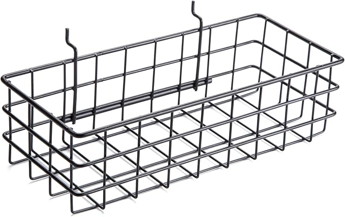 RightArrange Pegboard Basket Size S, Black - Hooks to Any Peg Board - Square Style Wire Shelf Baskets - Organize Tools, Workb