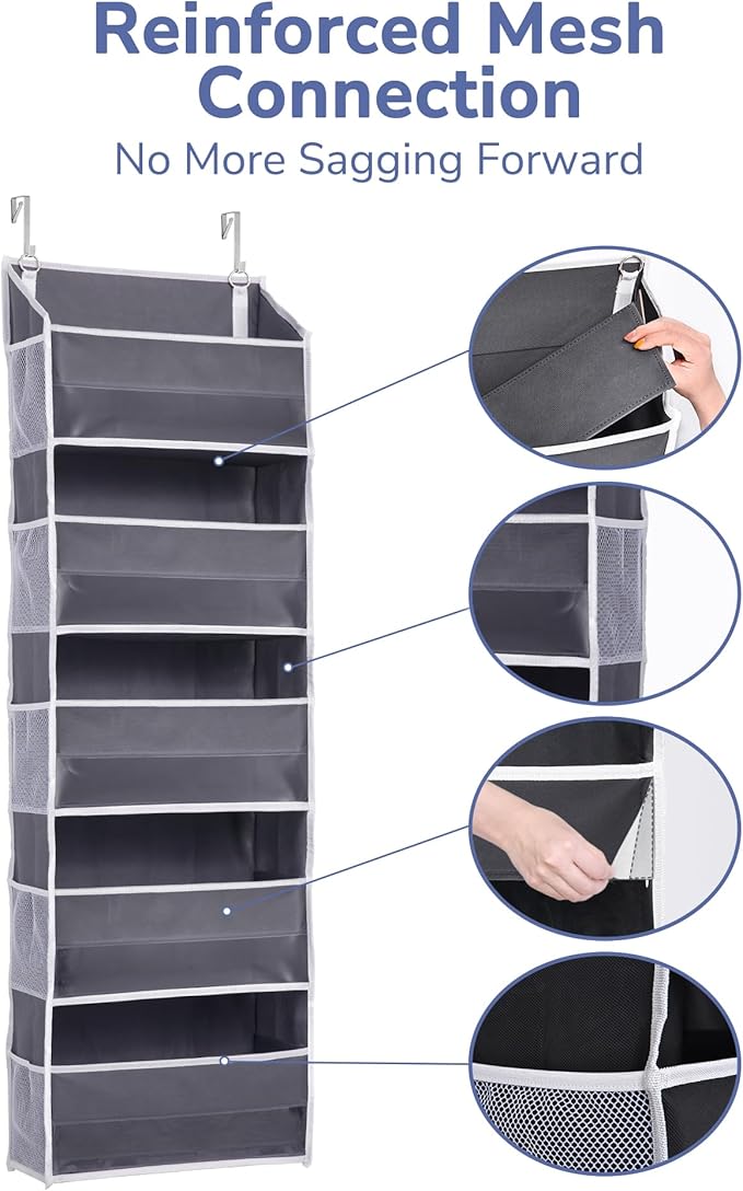 ULG 1 Pack Over Door Organizer with 5 Large and 10 Mesh Side Pockets, 44 lbs Weight Capacity Hanging Storage with Clear Windo