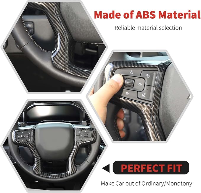 Carbon Fiber Steering Wheel Trim Cover Frame Decoration Interior Accessories Compatible with Chevrolet Silverado 2019-2023,for Chevrolet Tahoe 2021-2023,for Suburban SUV 2020-2023