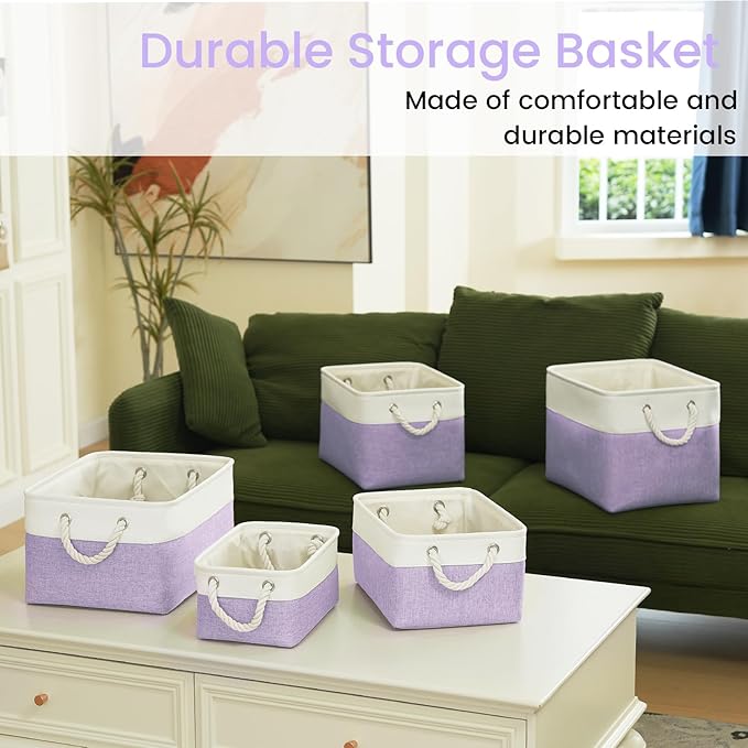 Storage Baskets for Shelves 11.8x7.9x5.2 Inch, Foldable Fabric Storage Bins with Handles, Small Storage Baskets for Organizin