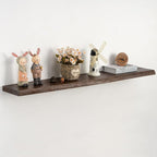 48" Rustic Elm Floating Shelves - Solid Wood Live Edge with Invisible Brackets, Wall Mounted Shelf for Living Room, Kitchen &