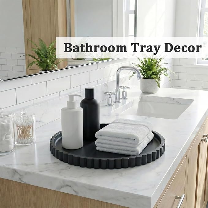 HighHerz Silicone Bathroom Countertop and Vanity Tray-10 Inch Round Silicone Bathroom Tray, Modern Bathroom Decor, Coffee Tab