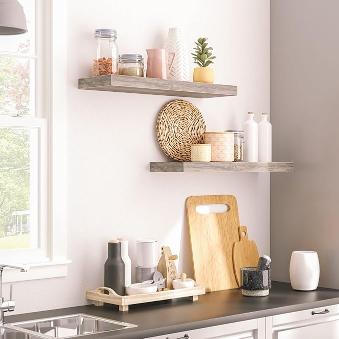 HOOBRO Floating Shelves for Wall and C Shaped End Table, 23.6" Hanging Shelf, 28.3" Small Side Table for Couch, Sofa Table wi