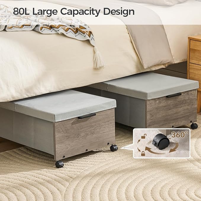 Under Bed Storage with Wheels, Bigger Size, Under Bed Drawers Heavy Duty, 2 Packs, Wooden Under Bed Storage Containers Organi
