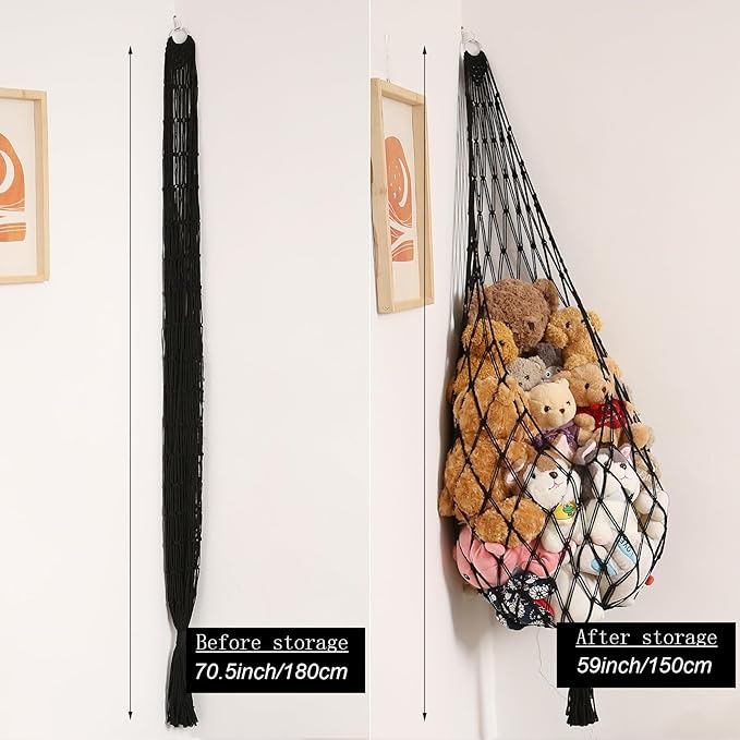 Amdermi Stuffed Animal Hammock Corner Hanging Net for Stuffy Animal Storage Macrame Toy Display Plushie Toy Holder-Perfect fo