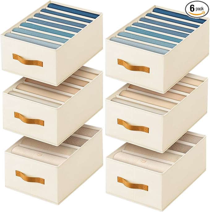 Homsorout Clothes Organizers and Storage - 4/5/7 Grids Fabric Jeans Organizer with Handles, Foldable Closet Organizers Divide