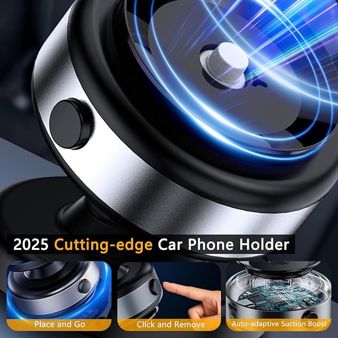 Auto Suction Cup Phone Mount, Quick-Release Vacuum Magnetic Car Phone Holder for Smooth Surface/Gym/Mirror, 360 Adjustable for Magsafe iPhone 17 16 Air Pro Max 15