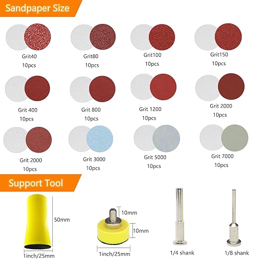 1inch Sandpaper 40-7000grit Sanding Disc with Shank Backer Plate and Soft Foam Buffering Pad Grinding Abrasive Sponge Sanding