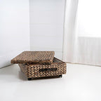 happimess BSK1006B 26.38" Chett Minimalist Hand-Woven Hyacinth/Wood Underbed Storage Bin with Wheels and Handles for Storage 
