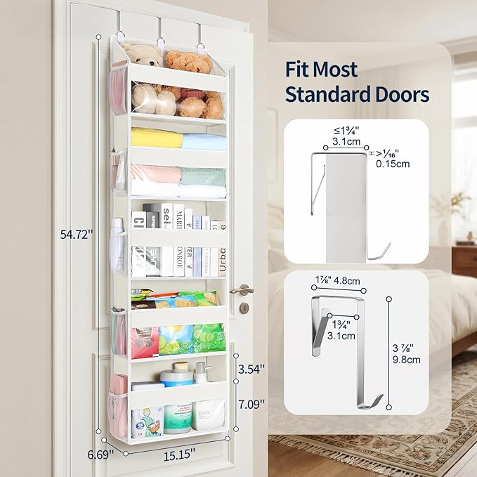Yecaye 5 Tier Clear Over the Door Organizer Hanging, 5 Large Plastic Pockets and 10 Side Pockets Back of Door Organizer, 56lb