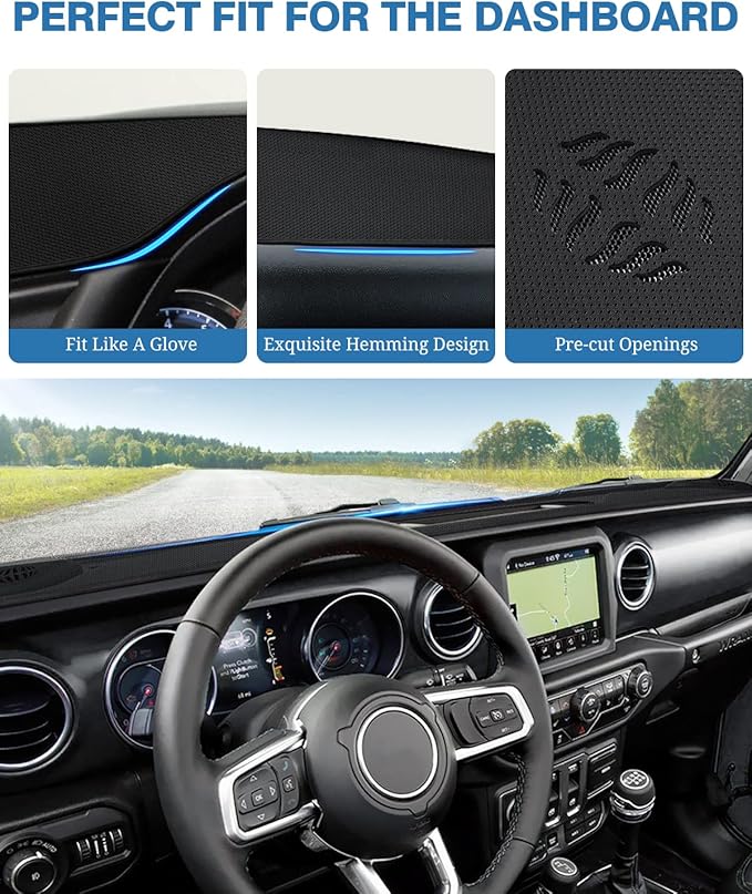FIILINES Dash Cover for 2020-2024 Jeep Gladiator JT, Dashboard Mat Accessories Dash Cover Sunshade Nonslip Mesh Protector No 