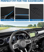 FIILINES Dash Cover for 2020-2024 Jeep Gladiator JT, Dashboard Mat Accessories Dash Cover Sunshade Nonslip Mesh Protector No 