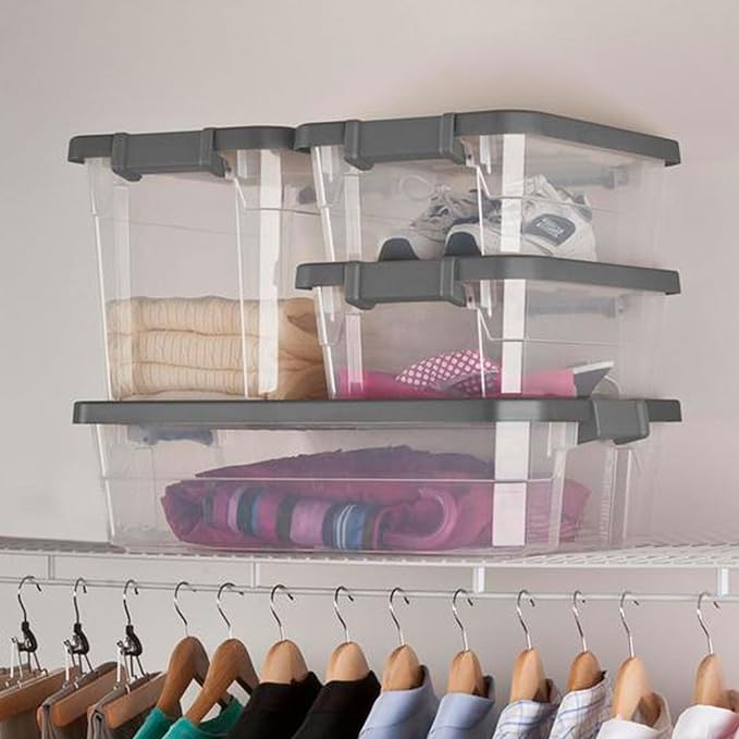 Sterilite 24-Pack Modular Stacker Box, Durable Clear Plastic Storage Bins with Latching Lids, 30 Quart - Stackable Organizing