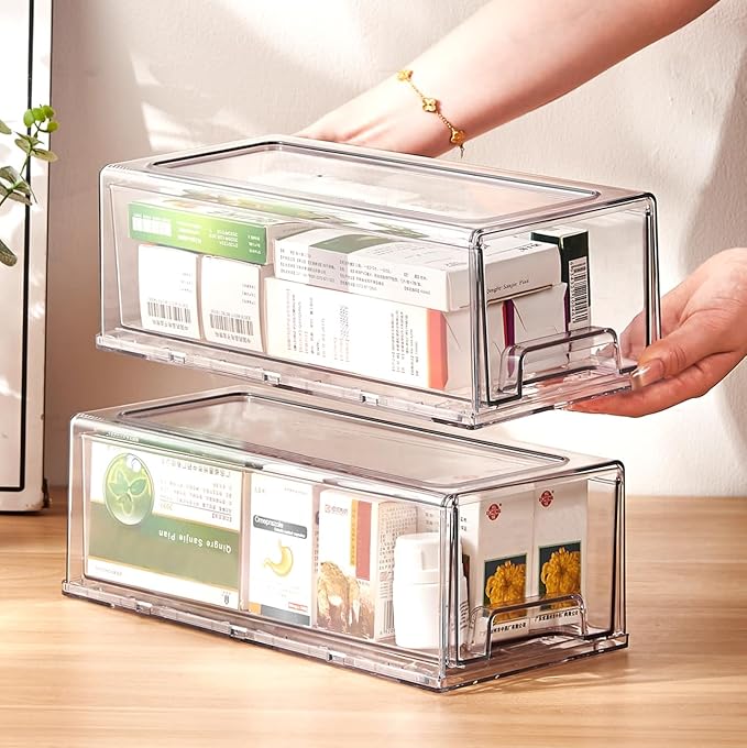 clear Drawer-Type Plastic Storage Box Bins Organizer，Family First Aid Kits Medicine cabinet Box Organizer,Closet ，Shelf，Ointm