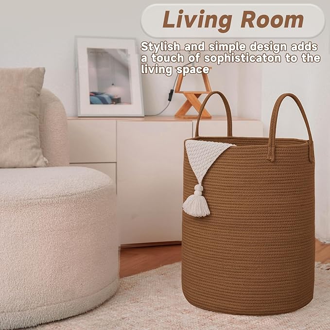 JMvicyroam Large Woven Laundry Basket Hamper,80L Cotton Rope Storage Bin for Blankets,Toys and Clothes,Decorative Tall Nurser