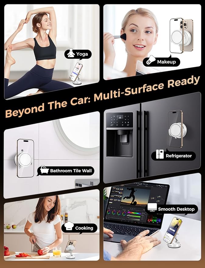 MAGIC JOHN Car Phone Holder for Magsafe [Ultra Magnetic & Clip arm] 360° Adjustable Car Phone Mount, Phone Holders for Your Car for iPhone 17 Pro Max 16 15 14 13 12 Air Plus Car Accessories, White ﻿